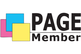 PAGE Member logo with colorful squares on a white background | Blank Keyrings