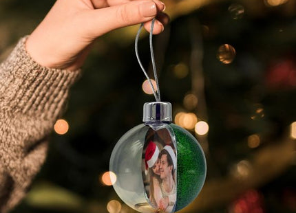 Green glitter Christmas photo bauble, view 5