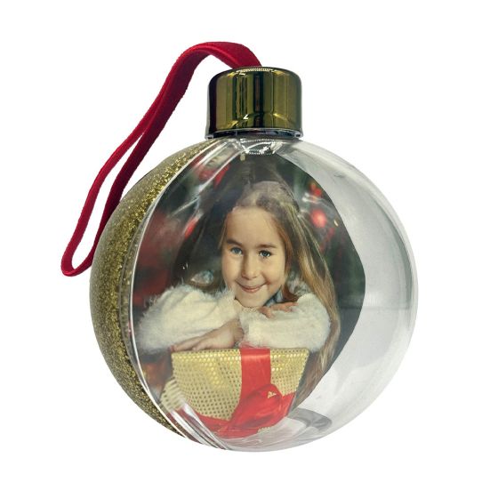 Gold glitter Christmas photo bauble