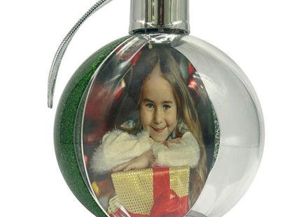 Green glitter Christmas photo bauble, view 1
