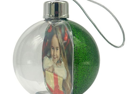 Green glitter Christmas photo bauble, view 4