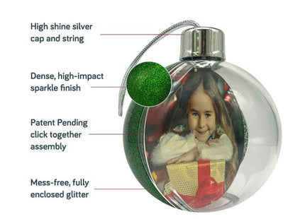 Green glitter Christmas photo bauble, view 6