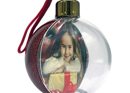 Red glitter Christmas photo bauble, view 1