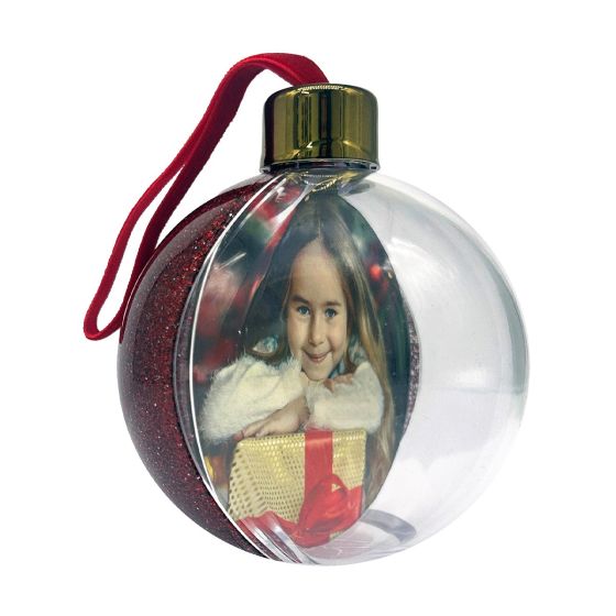 Red glitter Christmas photo bauble, view 1