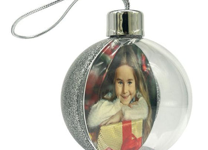 Silver glitter Christmas photo bauble, view 1