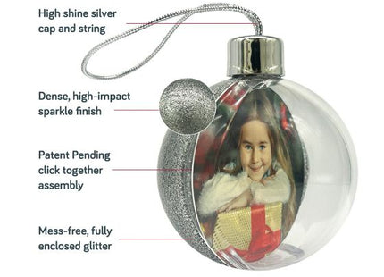 Silver glitter Christmas photo bauble, view 6