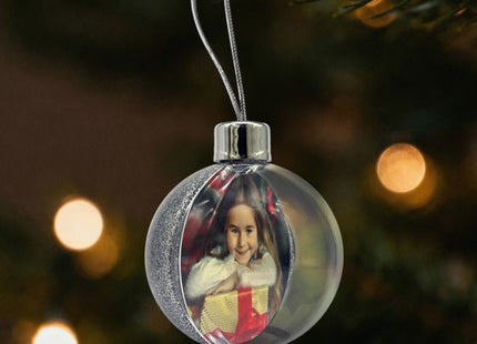 Silver glitter Christmas photo bauble, view 5