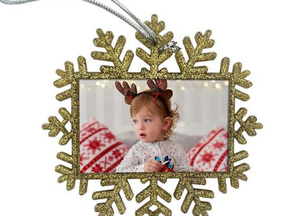 Gold glitter Christmas snowflake photo ornament