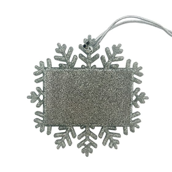 Silver glitter Christmas snowflake photo ornament