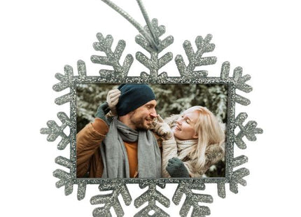 Silver glitter Christmas snowflake photo ornament